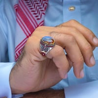 خاتم فضة عقيق يماني مزهر