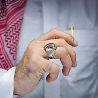 خاتم فضة عقيق يماني مزهر مصور