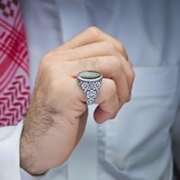 خاتم فضة عيار 950 عقيق يماني ورد الربيع