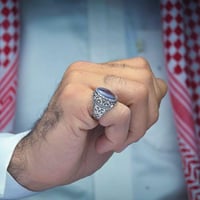 خاتم فضة عقيق يماني مزهر مصور