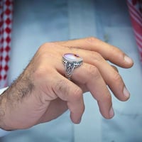 خاتم فضة عقيق يماني مزهر