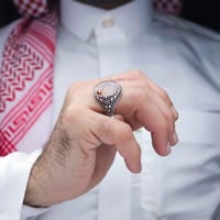 خاتم فضة عقيق يماني مزهر