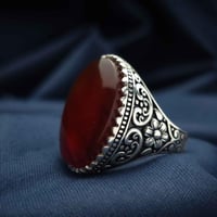 خاتم فضة عقيق يماني كبدي
