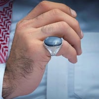 خاتم فضة عقيق يماني خرائطي اسود