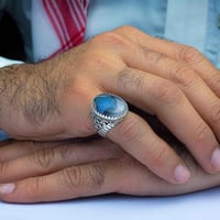 خاتم فضة عقيق يماني مزهر مصور