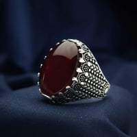 خاتم فضة عقيق يماني كبدي