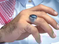 خاتم فضة عقيق يماني مزهر مصور