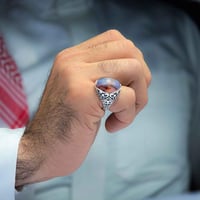 خاتم فضة عقيق يماني مزهر مصور