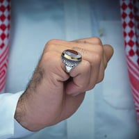 خاتم فضة عقيق يماني مزهر