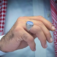 خاتم فضة عقيق يماني سماوي