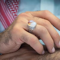 خاتم فضة عقيق يماني مزهر نادر