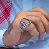 خاتم فضة عقيق يماني شعب مرجانية