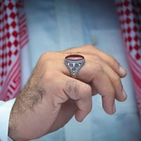 خاتم فضة عقيق يماني كبدي