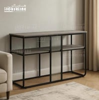 طاولة مدخل رمادية بتفاصيل زجاجية – تصميم عصري ومبت...