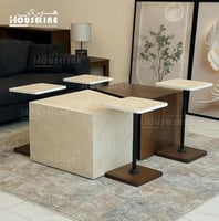 طقم طاولات قهوة خدمة 5 قطع بيج بني أسود بتصميم عصر...