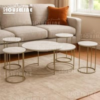 طقم طاولات قهوة 6 قطع دائرية – قاعدة ذهبية