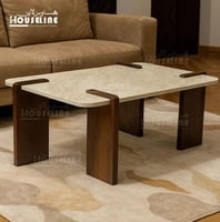 طاولة وسط مودرن كروس وود سطح بيج رخامي أرجل خشبية...