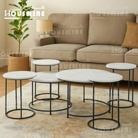 طقم طاولات قهوة دائرية بسطح رمادي أنيق