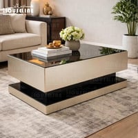 طاولة قهوة مودرن مستطيلة بسطح زجاجي وقاعدة أنيقة