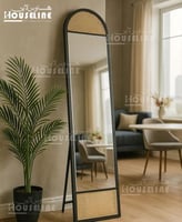 مرآة قاعدة بإطار أسود وخوص طبيعي – تصميم مودرن فاخ...