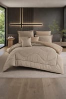 طقم لحاف جاكار قطني بتصميم الموجة الهادئة – لون رم...