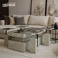 طقم طاولات قهوة 5 قطع بتصميم رخام عصري قاعدة هندسي...