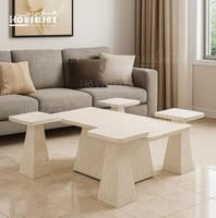 طقم طاولات مجالس5 قطع بيج موحد بتصميم رخامي عصري