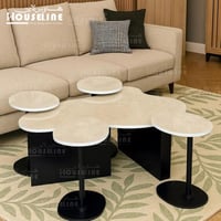 طقم طاولات خدمة دائرية سطح بيج رخامي وقاعدة سوداء...