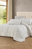 مفرش مزدوج وجهين مايكروفايبر رمادي فاتح مزخرف