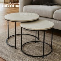 طقم طاولات قهوة دائرية بسطح رمادي أنيق