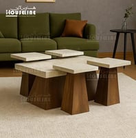 طقم طاولات خدمة 5 قطع تصميم عصري هندسي بسطح رخامي...