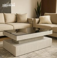 طاولة وسط مودرن فلوات بيج رخامي سطح أسود لامع