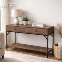 طاولة كونسول «داريس» خشبية مع أدراج وإطار أسود