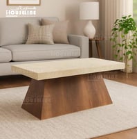 طاولة وسط مودرن تيرا لاين سطح بيج رخامي قاعدة خشب...