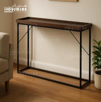 طاولة مدخل بإطار معدني سطح بني داكن بتصميم بسيط