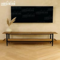 طاولة تلفزيون خشب طبيعي مع رف خيزران وإطار معدني م...