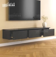 طاولة تلفزيون جدارية باللون الأسود مع أدراج خشب مق...