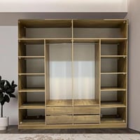 دولاب ملابس مفتوح تصميم عملي بخزائن ودرج تخزين بني