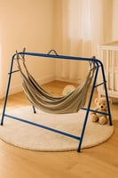 هندول أطفال وسط – هيكل معدني أزرق وقماش بيج