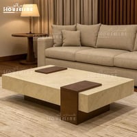 طاولة وسط أرضية مفرد – بديل الحجر مع لمسات خشبية ف...