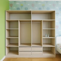 دولاب ملابس مفتوح تصميم عملي بخزائن ودرج تخزين بيج