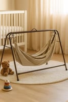 هندول أطفال وسط – هيكل معدني بني غامق وقماش بيج