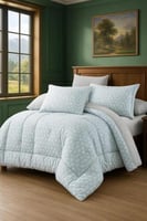 مفرش وجهين مايكروفايبر لون أزرق ثلجي مزخرف