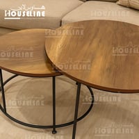 طقم طاولات قهوة 6 قطع دائرية خشب طبيعي