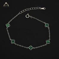 اسوارة وردات حجم صغير اخضر مقلم | فضة عيار 925