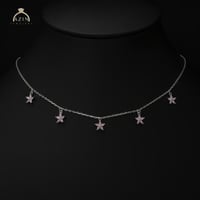 عقد شوكر ناعم احجار لون زهري | فضة عيار 925