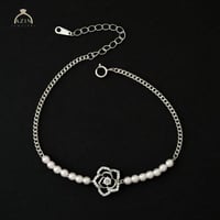 اسوارة لؤلؤ وردة لون اسود | فضة عيار 925