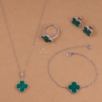 طقم وردة اخضر مقلم 4 قطع | فضة عيار 925