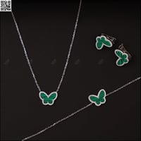 طقم فراشة اخضر مقلم اطار زركون 3 قطع متين | فضة عي...