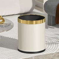 سلة مهملات دائرية بلاستيك ابيض مقلم باطار ستيل ذهب...